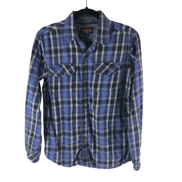 Flyshacker Mens Flannel Shirt Button Down Chest Pockets Cotton Plaid Blue S - Picture 1 of 3